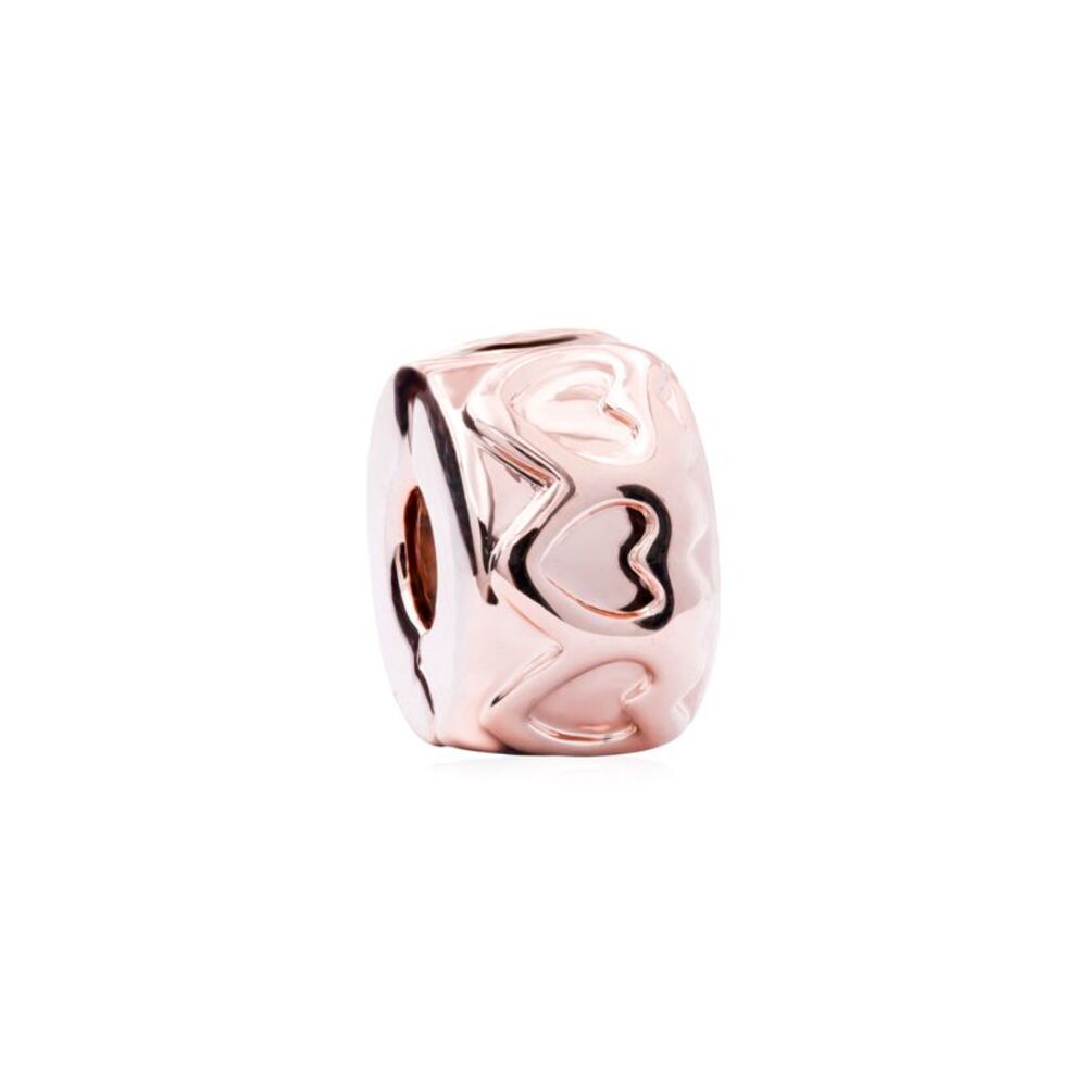 Pandora Row of Hearts Rose Gold-Plated Clip Charm - Heart Design Bead for